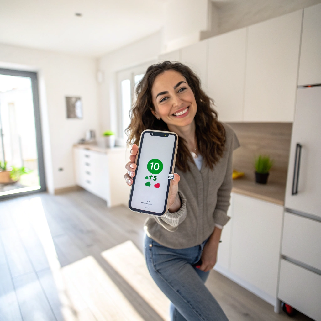 Cliente sorridente con telefono dopo ricarica veloce